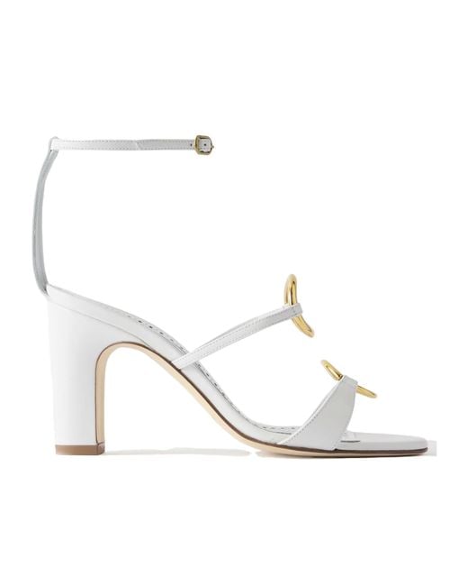Manolo Blahnik White Hisfahan 90 Leather Sandals