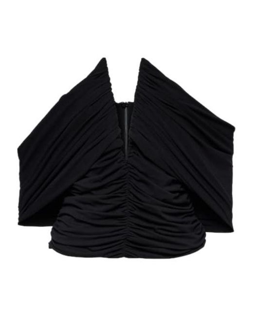 Magda Butrym Black Off-Shoulder Cropped Jersey Blouse