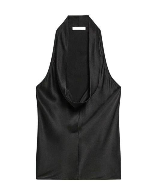 Helmut Lang Black Silk Bias-Cut Cowl Neck Top