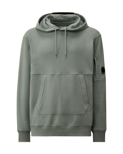 C P Company Green Diagonal Raised Fleece Hooded Lens Sweatshirt for men