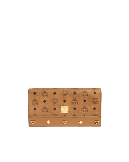 MCM Natural Large Pina Visetos Studded Shoulder Bag