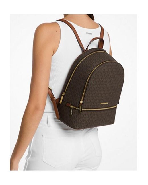 Michael Kors Brown Rhea Medium Signature Logo Backpack