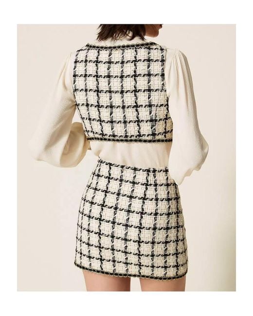 Twinset Metallic Plaid Bouclé Mini Skirt