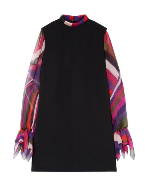 Emilio Pucci Black Printed Sleeve Heavy Cady Sheath Dress Clothing