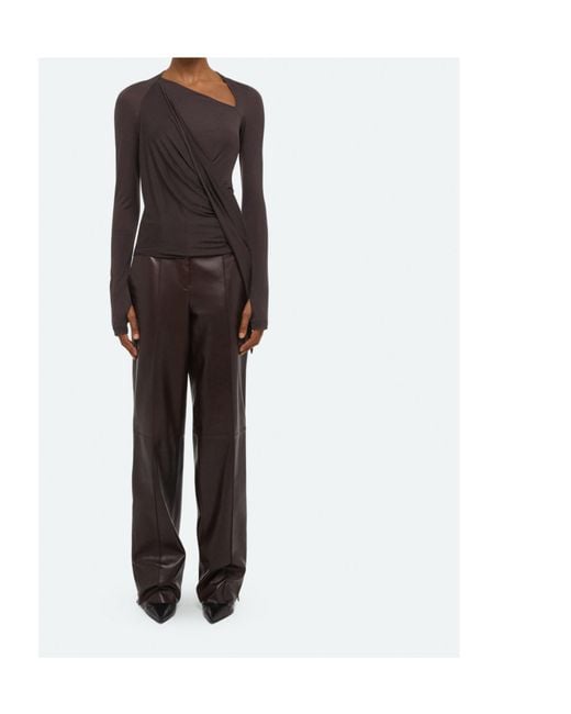 Helmut Lang Brown Asymmetric Draped Top
