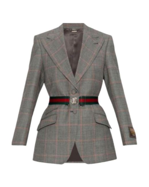 Gucci Gray Checked Tailored Jacket