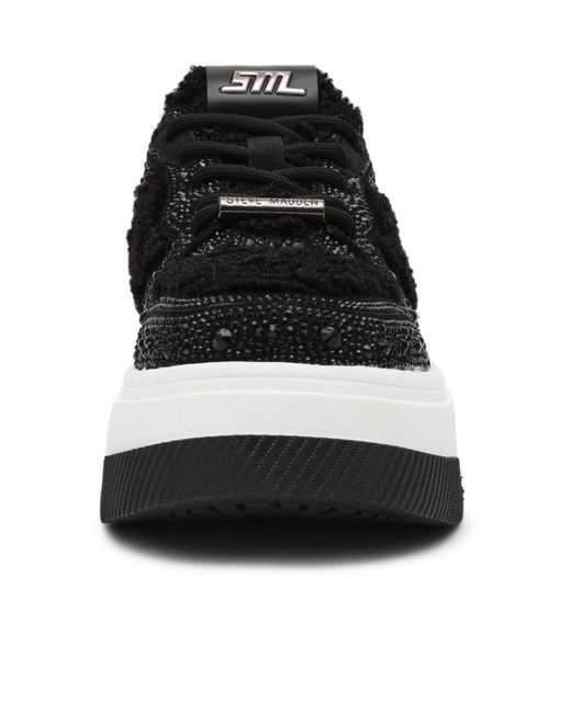 Steve Madden Black Fluffy Rhinestone-Embellished Platform Sneakers