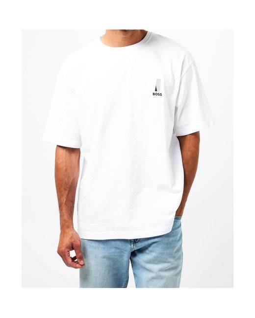 Boss White Logo Crew-Neck T-Shirt for men