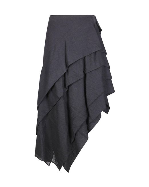 Yohji Yamamoto Blue Tucked Stitch Design Wool Skirt