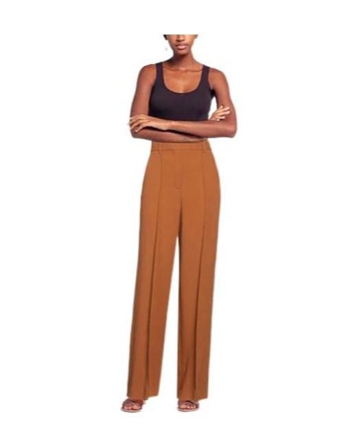 Tory Burch Brown Solid-Color High-Waisted Wide-Leg Pants