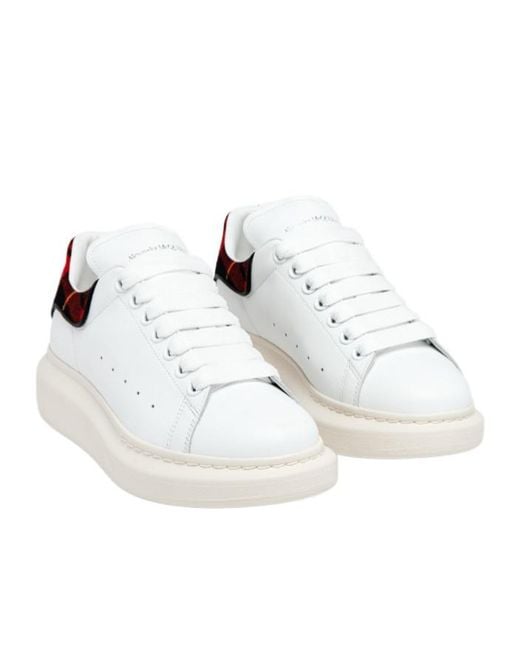 McQueen White Leather Tartan-Trim Oversized Sneakers