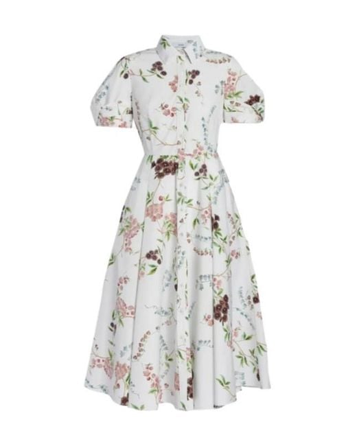 Erdem White Short-Sleeve Floral-Print Midi Dress
