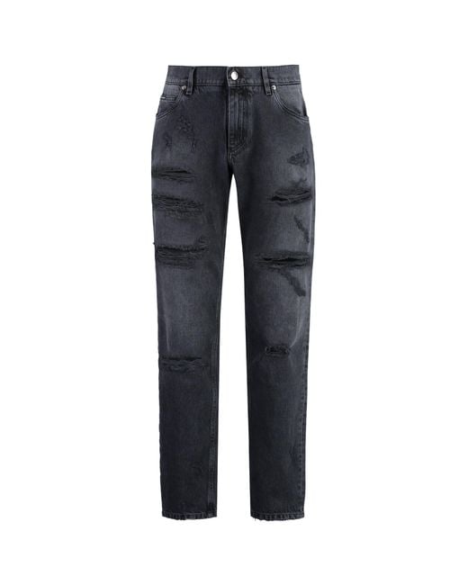 Dolce & Gabbana Blue Straight Leg Distressed Jeans for men