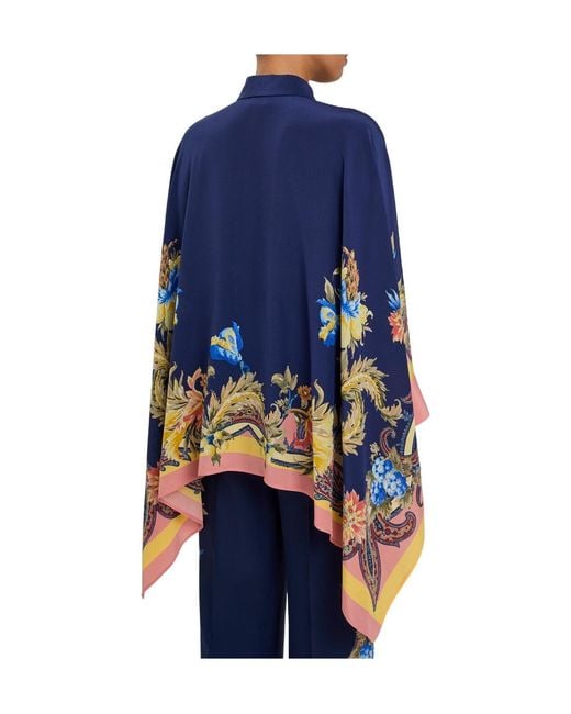 Etro Blue Printed Asymmetric Silk Shirt