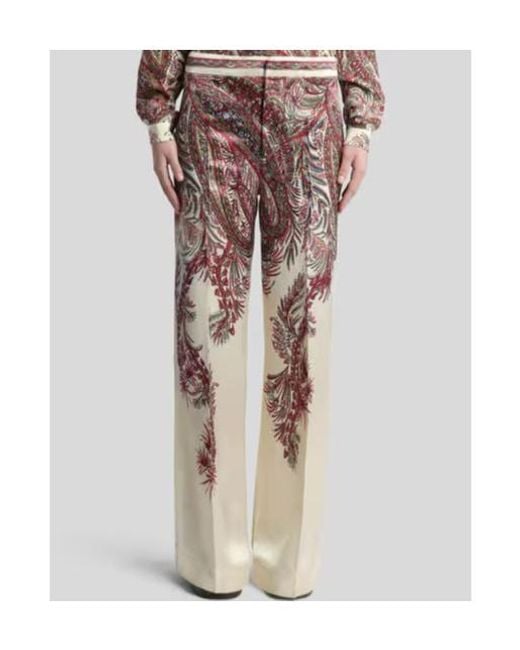 Etro Natural Printed Satin Palazzo Trousers