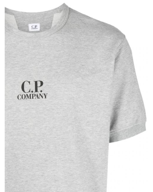 C P Company Gray Logo Printed Cotton T-Shirt for men