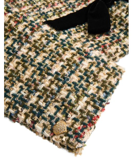Valentino Green Bow Detailed Crewneck Tweed Jacket