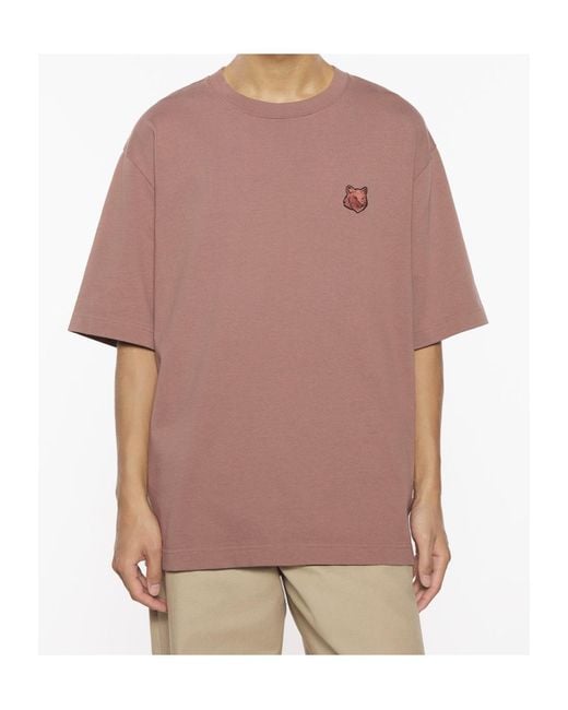 Maison Kitsuné Pink Maison Kitsuné Bold Fox Head Patch Crewneck T-Shirt for men