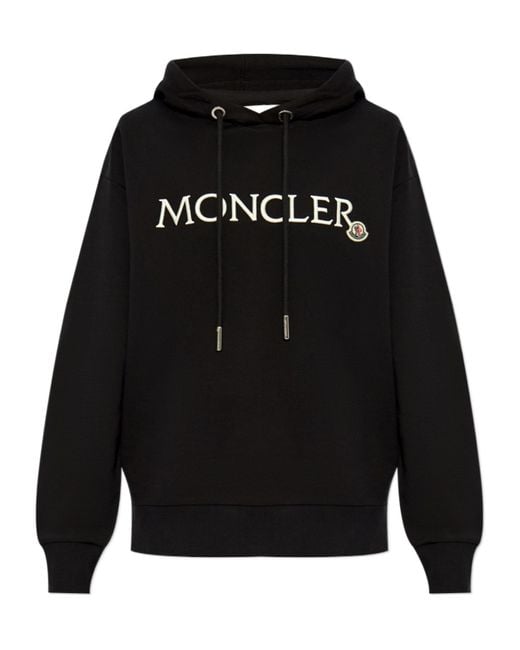 Moncler Black Logo Embroidered Drawstring Hoodie