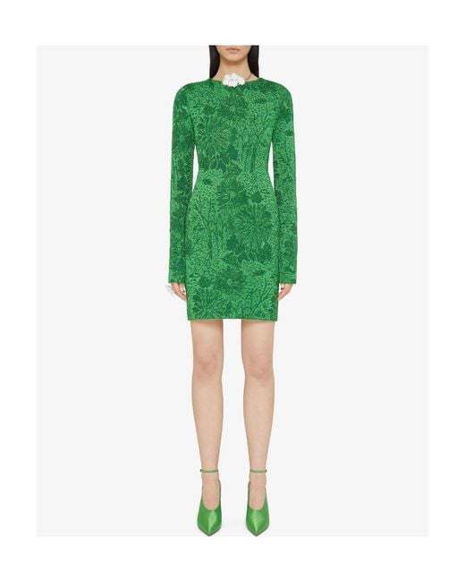 Givenchy Green Lurex Floral Jacquard Dress