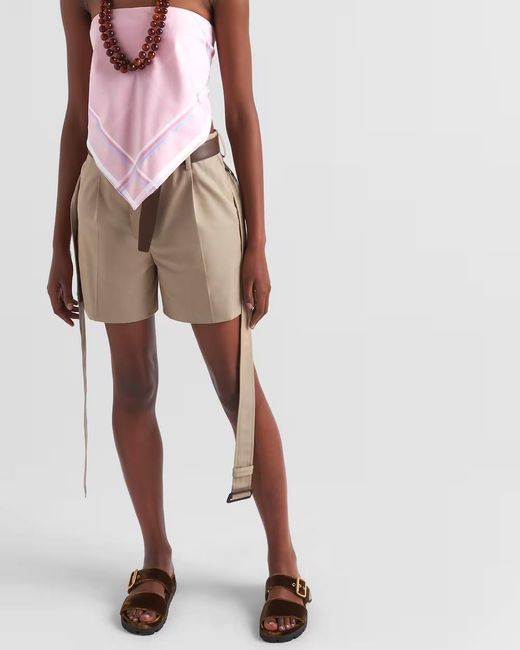 Prada Natural Belted Gabardine Shorts