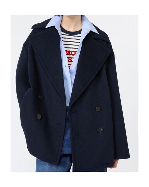 Weekend by Maxmara Blue Double-Breasted Wool Coat