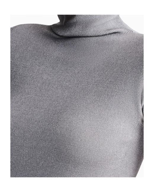 Giorgio Armani Gray Sweater Slim Fit Cup Sleeve Turtleneck English Ribbed Viscose