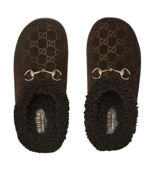 Gucci Brown Monogrammed Slip-On Sandals