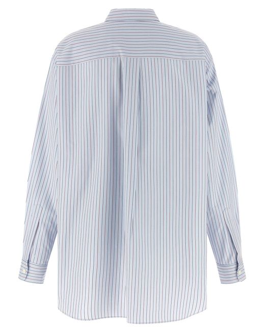 Prada Blue Logo-Embroidered Striped Shirt