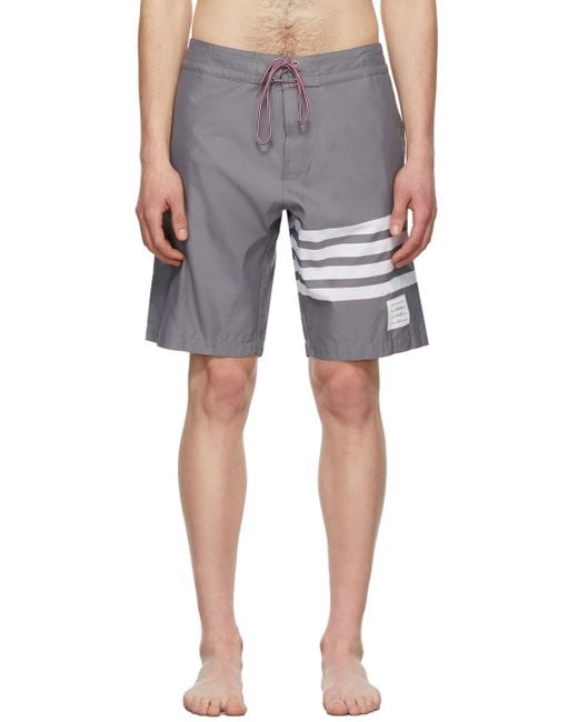 Thom Browne Gray Bar Drawstring Shorts for men