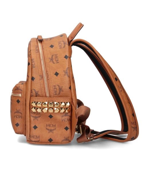 MCM Brown Stark Side Studs Zipped Backpack for men