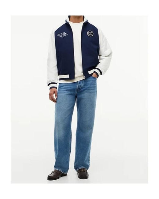 Tommy Hilfiger Blue Interlock Knit Colour-Blocked Relaxed Bomber Jacket for men