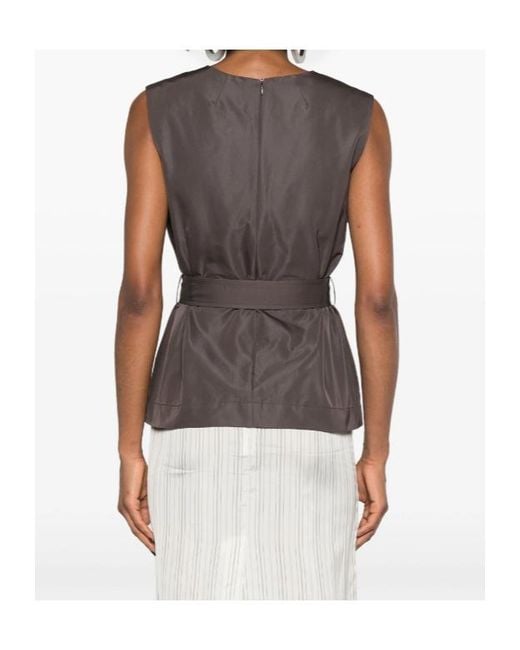 P.A.R.O.S.H. Brown Sleeveless Belted Top