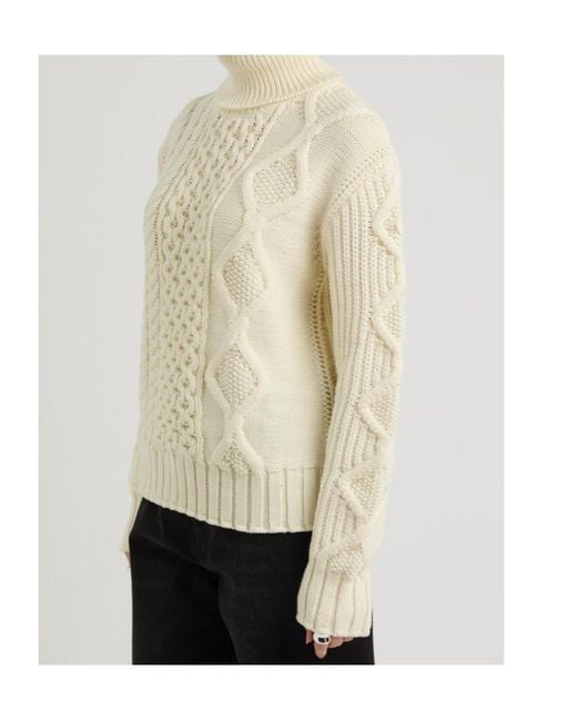 Moncler Natural Dolcevita Cable-Knit Wool Jumper