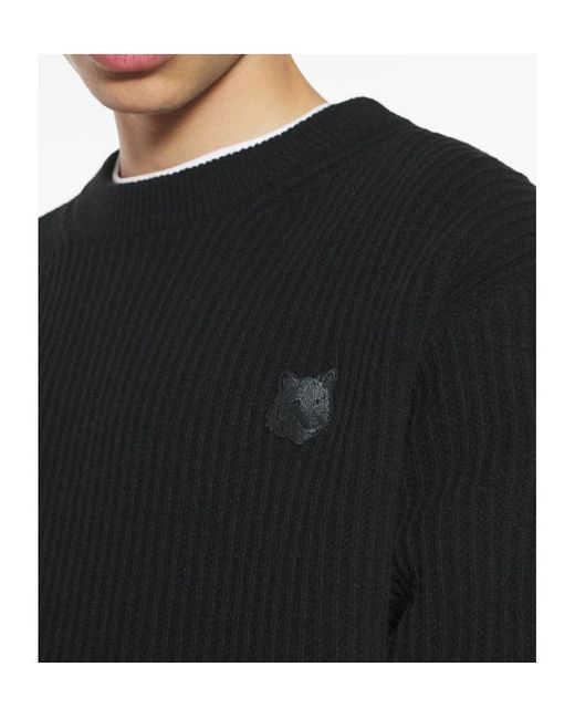 Maison Kitsuné Black Maison Kitsuné Fox Head Ribbed Jumper for men