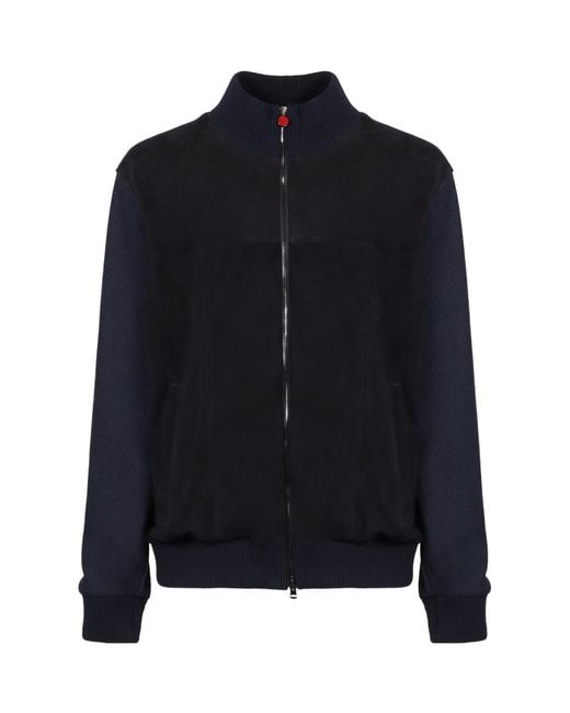 Kiton Blue High Neck Zipped Cardigan for men