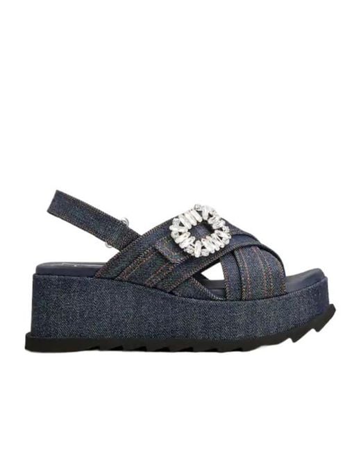 Roger Vivier Black Denim Wedge Sandals