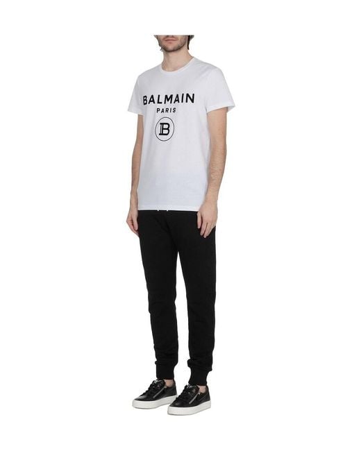 Balmain White Logo Printed T-Shirt for men