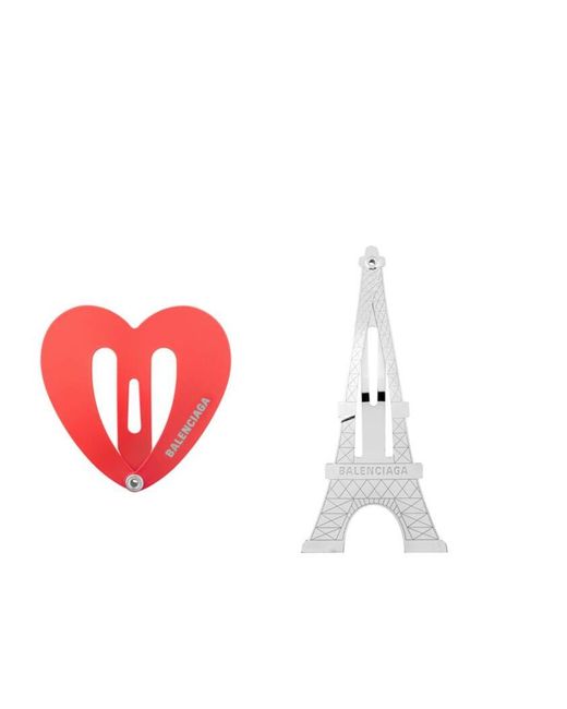 Balenciaga Red Set Of Two Bazaar Paris Heart Snap Hair Clips