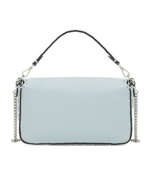 Fendi Blue Baguette Mini Logo Plaque Tote Bag