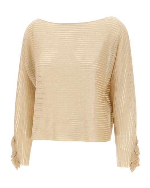 Liu Jo Natural Semi-Sheer Striped Oversized Knitted Sweater