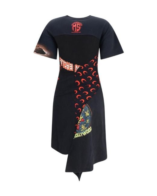 MARINE SERRE Blue Upcycled Jersey Asymetrical Knee Length Dress