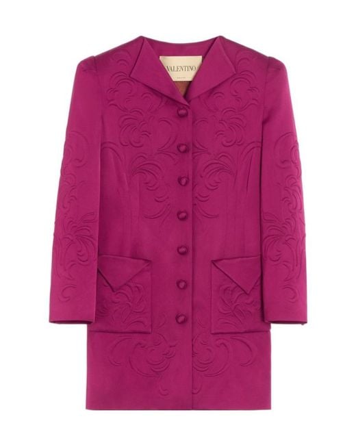 Valentino Pink Embroidered Satin Cady Caban Coat