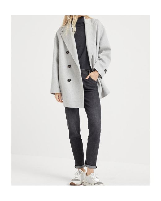 Brunello Cucinelli Gray Cashmere Double-Breasted Coat