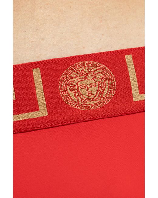 Versace Red Greca-Waistband Swim Briefs for men