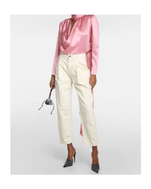 Magda Butrym Pink Draped Silk-Blend Blouse