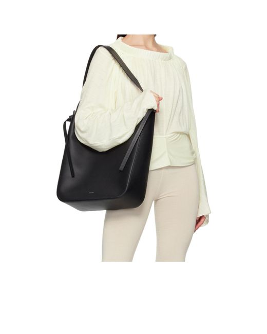 Jil Sander Black Logo Printed Shoulder Bag