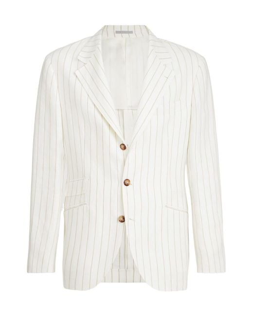 Brunello Cucinelli White Cavallo Pinstriped Blazer for men