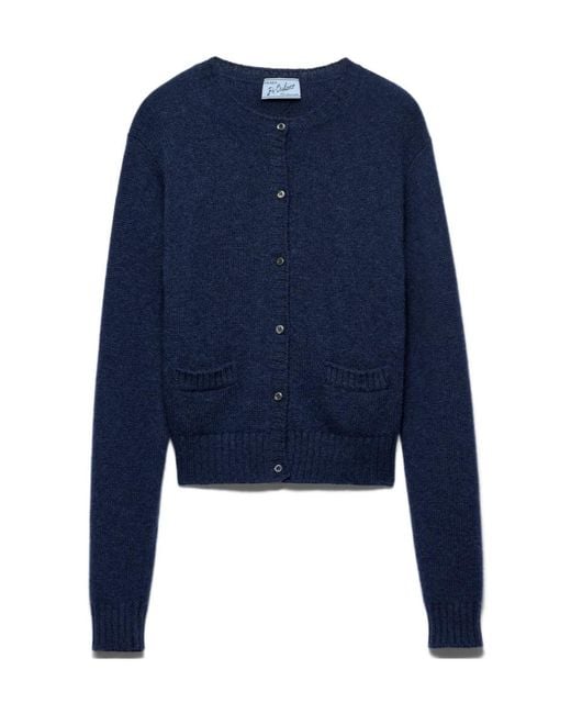 Prada Blue Crewneck Button-Up Cardigan