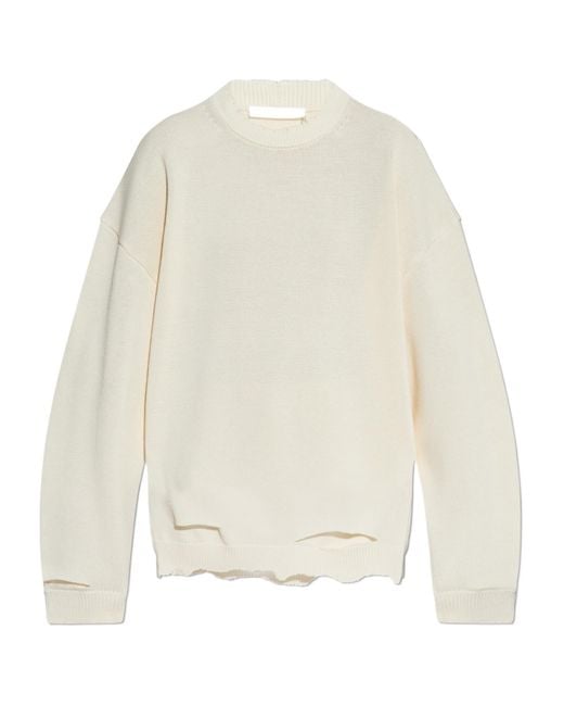 Helmut Lang White Distressed Crewneck Jumper